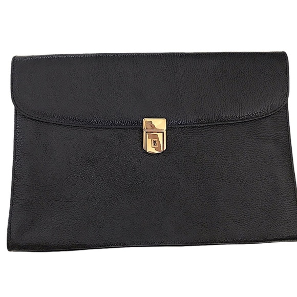 Rare Scully & Scully black 100% pebbled Leather oversized Envelope Clutch - Picture 1 of 10